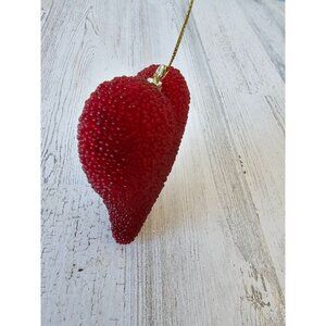 Beaded heart ornament Valentines red unique Xmas tree large